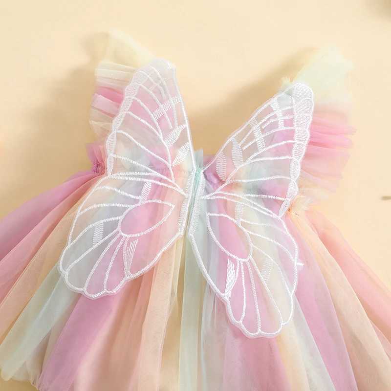 Rompers nowonarodzona dziewczynka romper sukienka motyla kwiatowy tiul bez rękawów siatkowy bodysuit Jumpsuits letnie ubrania H240508