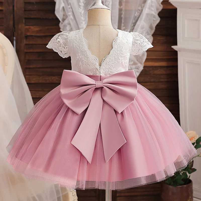 Mädchenkleider 12m Baby formelles Taufkleid Süßes Mädchen Stickerei Blume Geburtstagskleid Kleid Kinder Bogen Hochzeit Kleidung Kind Vestido