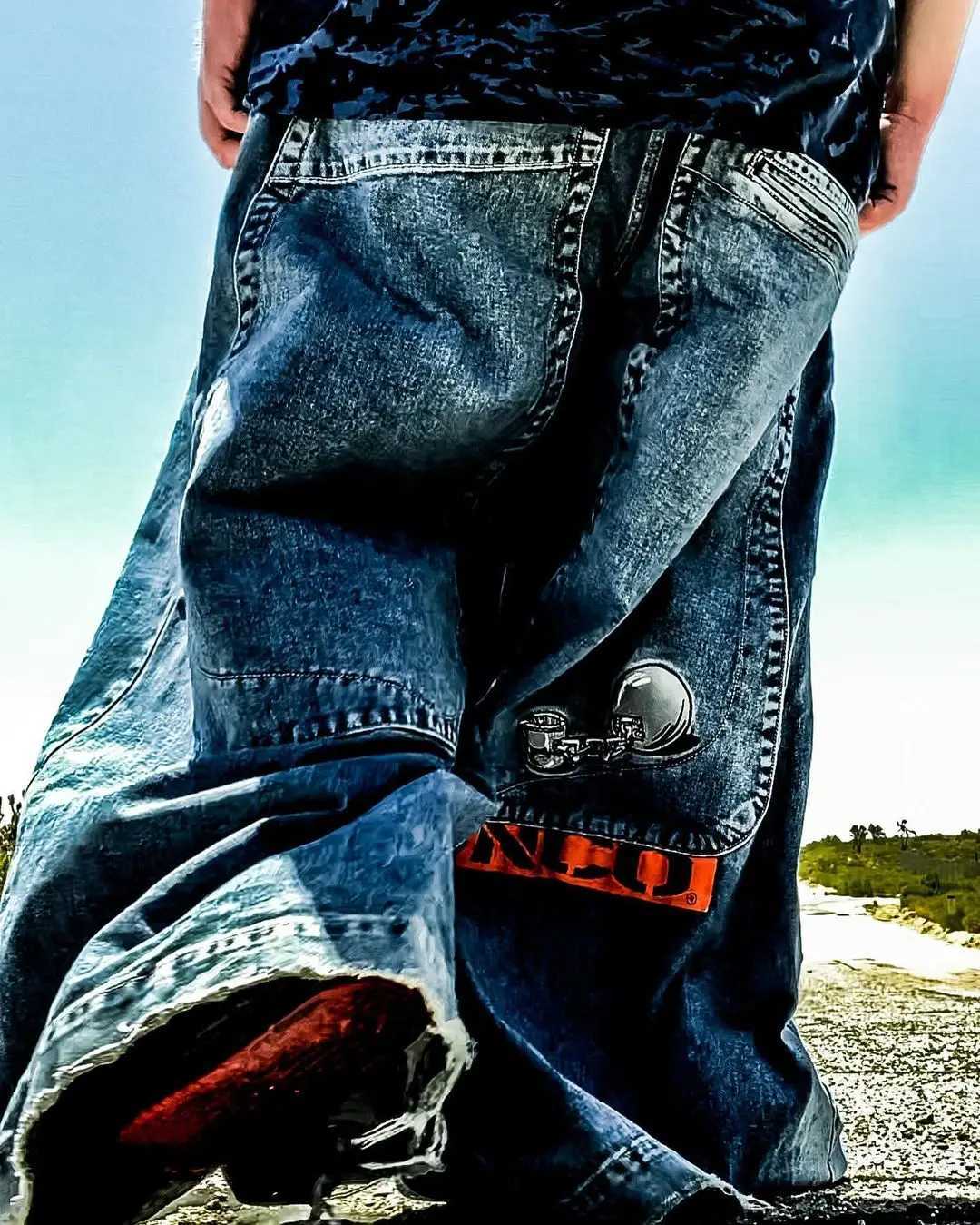 Jeans para hombres JNCO Big Y2K Street Casual Flowe Mens y Mensor Hip Hop Pockets Boxing Kangaroo Impreso Lava ancha de los Estados Unidos Q240509