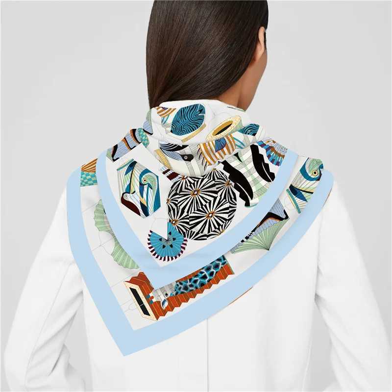 Lenços lenços de seda feminino bohemiano estampa quadrada echarpes ecards femme envolve xale de praia bandana lady hijabs 90cm q240508