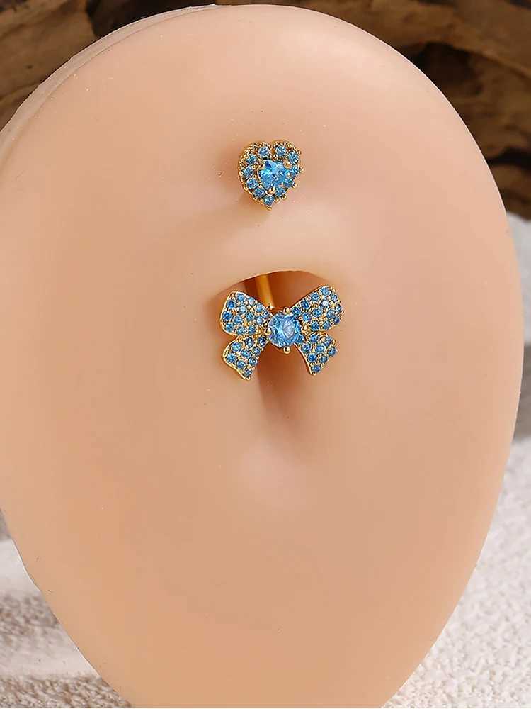 Navel Rings KUNIU Simple Fashion Bow With Zirconium Navel Ring LadyS Personal Puncture Jewelry Belly Button Nail Belly Jewelry d240509