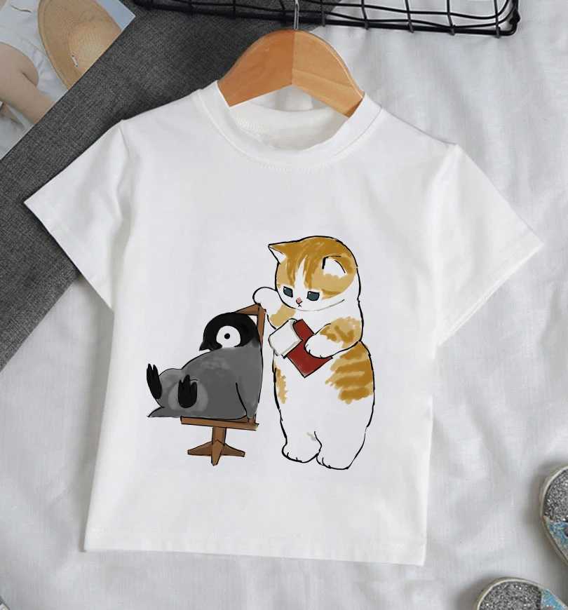 T-shirts t-shirts pour filles vêtements pour garçons animaux chemises pour enfants chats d'été drôles et animés des années 90