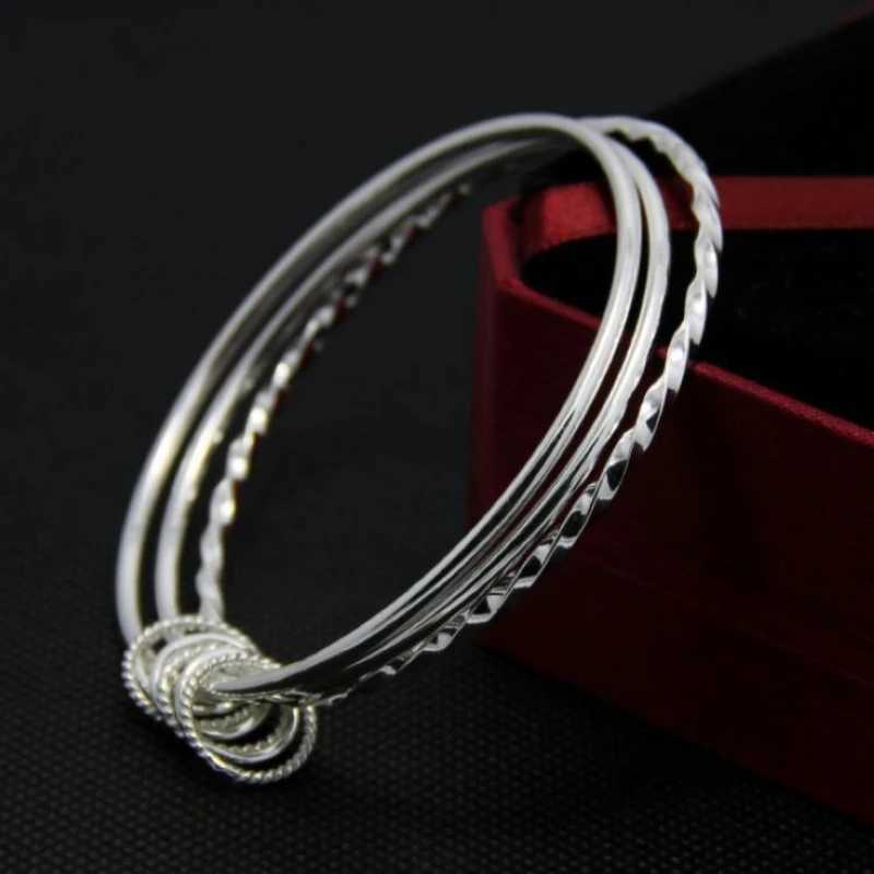 Wedding Bracelets Trendy Simple Three Layers Coil Circles Bangles Bracelets For Women Silver Color Wedding Jewelry Noeud Armband Pulseiras