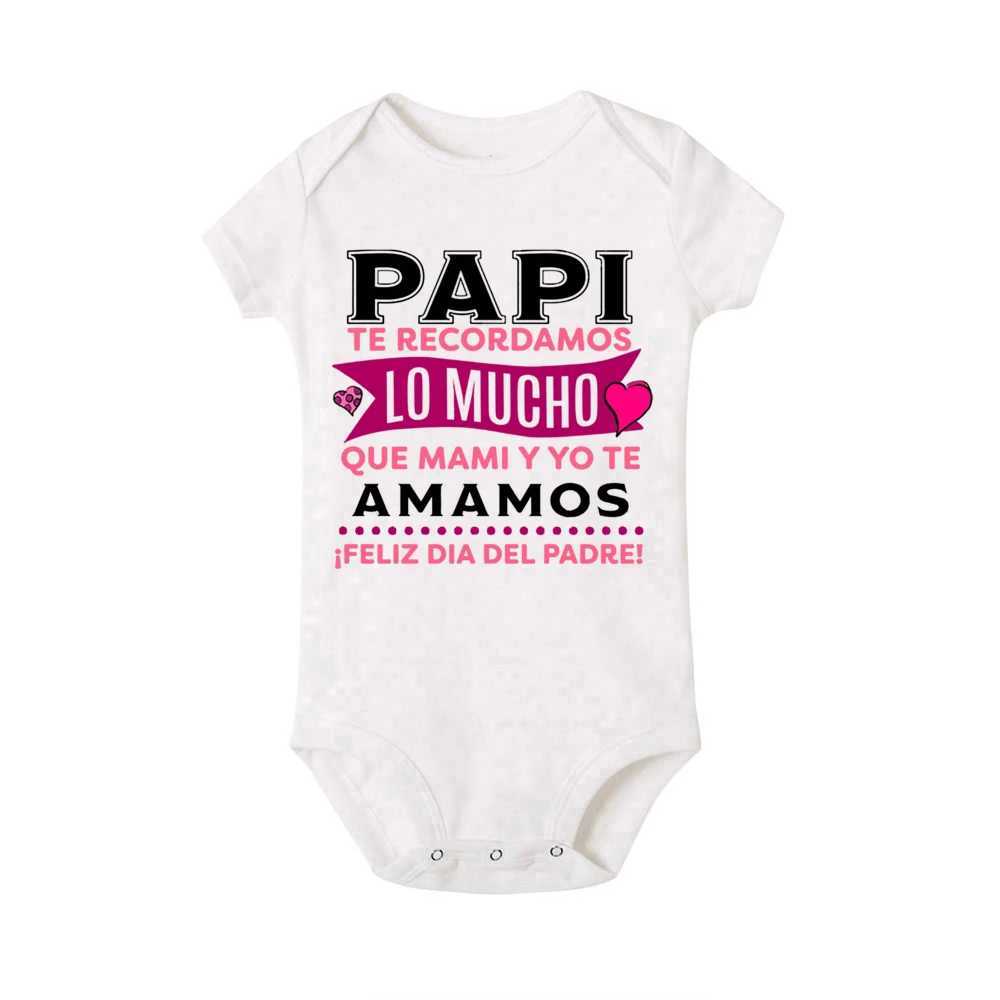 Rompers spagnolo stampato neonati bambini salti neonati a maniche corte neonate bodysuits ragazzi ragazze padri da papà vestiti di compleanno di papà t240509
