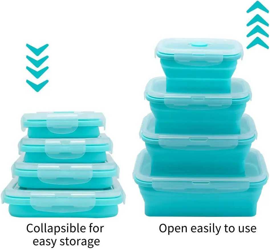 Lunchboxen zakken 's siliconen opvouwbare voedselopslagcontainers met deksels siliconen lunchbox bento box bpa gratis voor keuken pantry