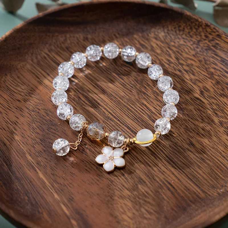 Wedding Bracelets Sweet Moonstone Flower Bracelet For Women Korean Colorful Crystal Beaded Elastic Rope Bracelets Girl Party Wedding Jewelry Gifts