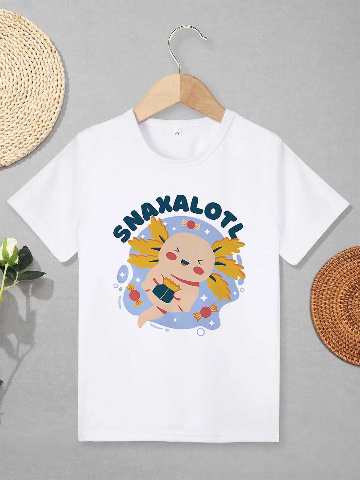 Magliette kawaii harajuku cartone animato t-shirt axolotl bambini ragazze ragazzi modalità abbigliamento casual abbigliamento da esterno giochi bambini completamente abbinati t-shirtl240509