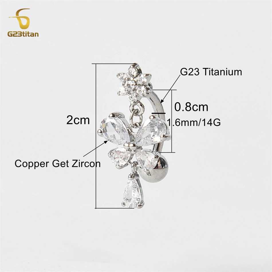 Navelringe G23Titan Hellweiß weißer Kristall Schmetterling Dangle Reverse Belly Ring 14g Edelstahl Titanium Langhantel Frauen sexy Körperschmuck D240509