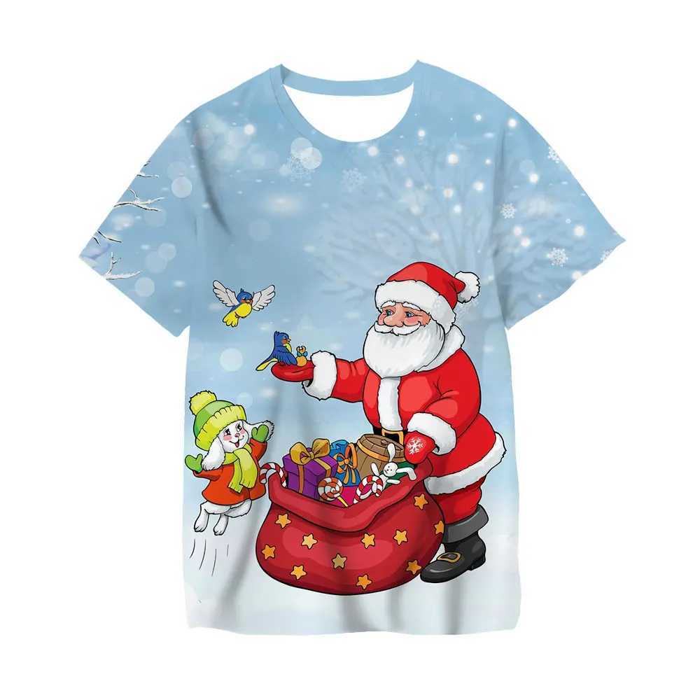 T-shirts Santa Claus série 3D T-shirt adulte imprimé pour les vêtements pour enfants Nouveaux cound coues cours à manches courtes Hip-hop à manches courtes populaires TOPL2405