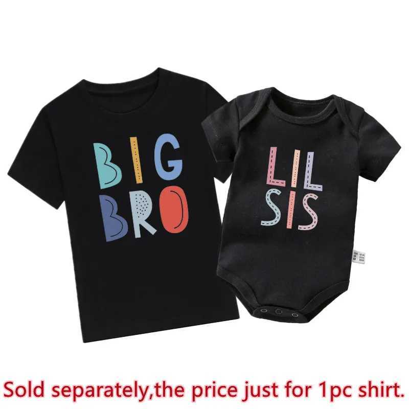 T-shirts Nouveau Big Bro Lil Sis Vêtements de frère Coton Famille Match Match Frère Sisters Vêtements Childrens noirs Body BodySuit Bodys Gift T240509