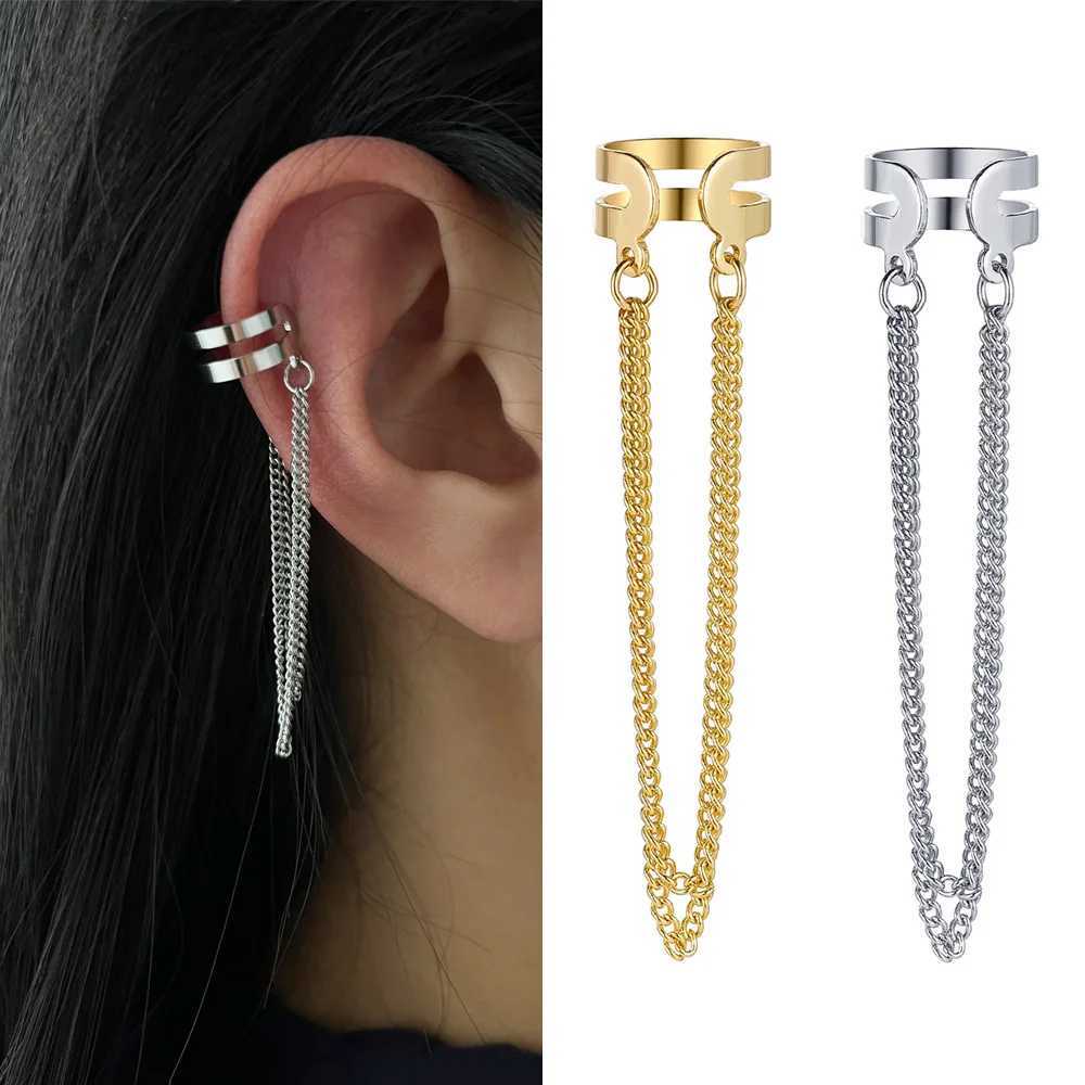 Dangle Kronleuchter Lats Neue Doppelkette Quasten-Clip-Ohrringe für Frauen Kreativ Hip Hop nicht pierking gefälschten Knorpelohr-Ohr-Manschetten-Modeschmuck