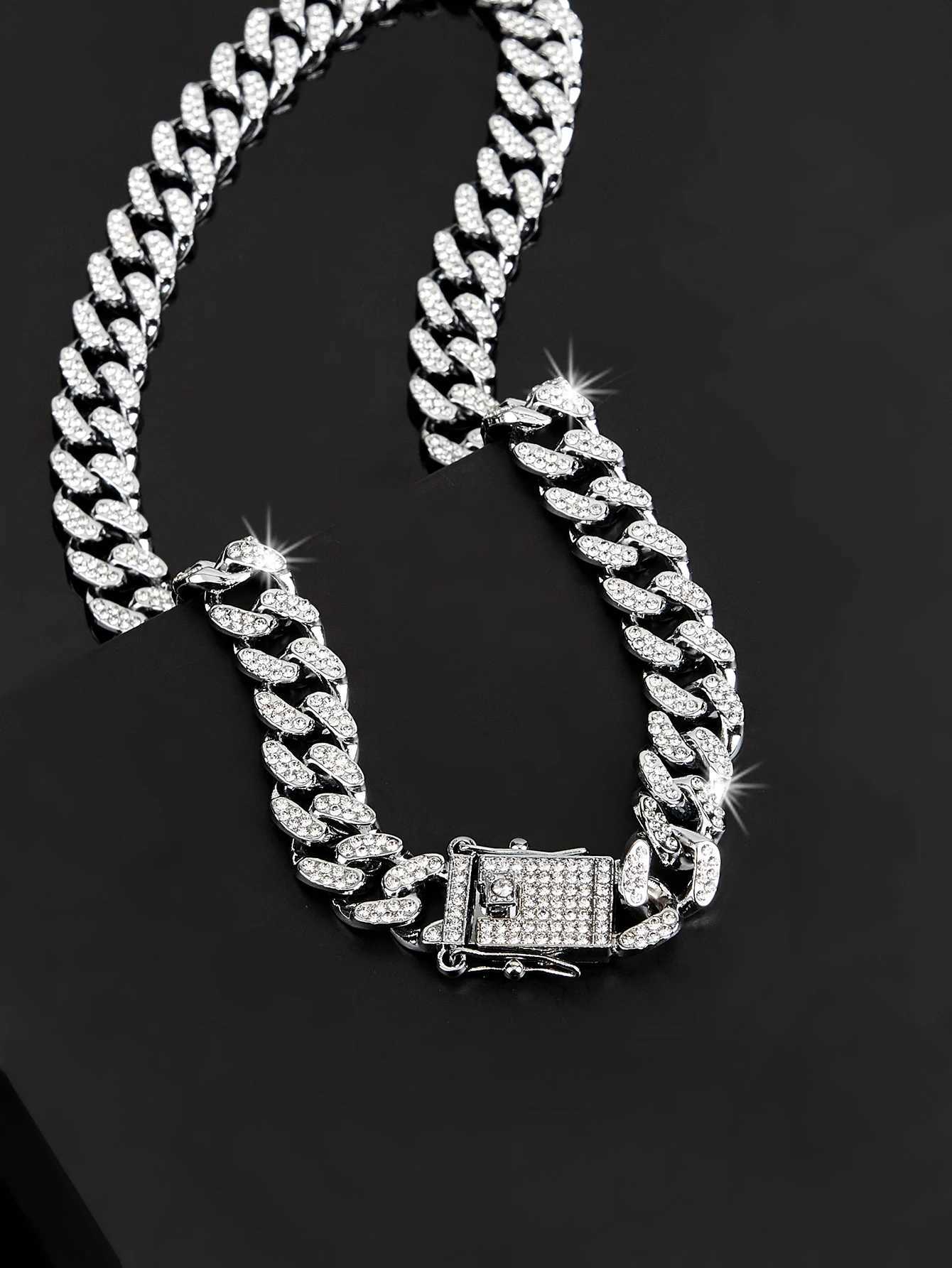 Correntes Hip Hop Miami Colar Chain Chain Rhinestones Iced Rap Shimmering Jewelry Gift for Men D240509