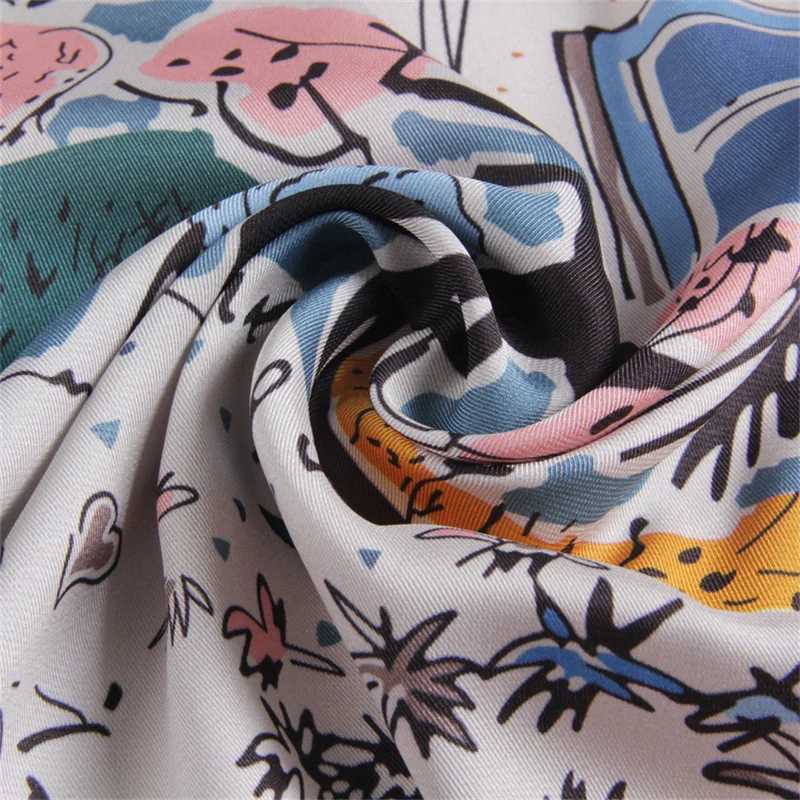 Scarves Silk Scarf Women Beach View Square Head Echarpes Foulards Femme Wraps Shawls Bandana Lady Hijabs 90CM Q240508