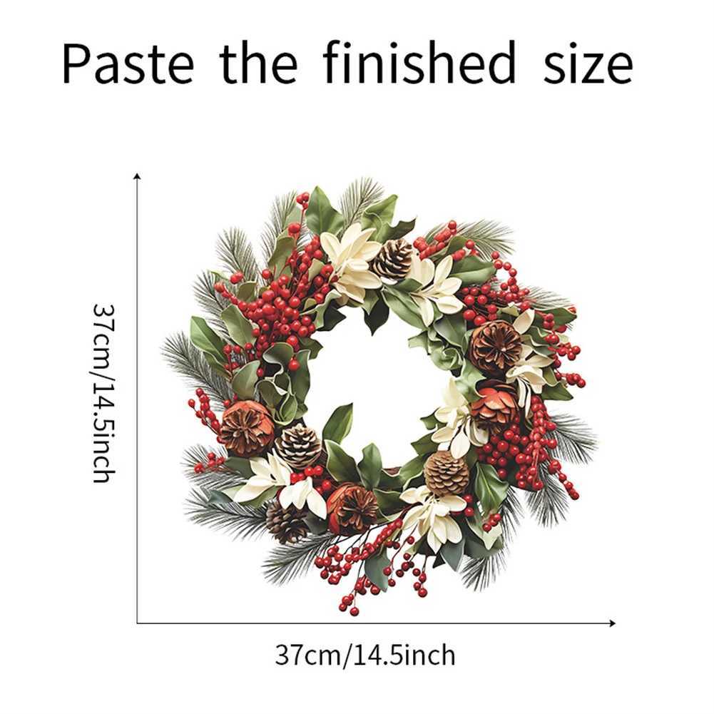 Decorative Flowers Wreaths Christmas Wall Window Stickers Simulation Pinecone Berry Wreath Pattern PVC Xmas Stickers For Kids Room Nursery Decoration
