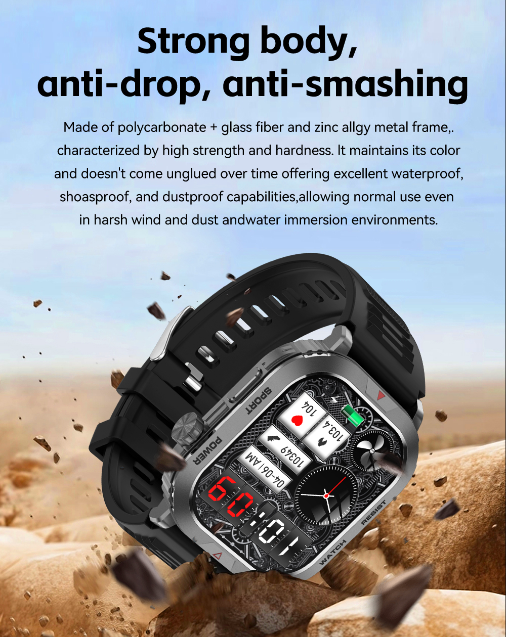 ZW66 Outdoor Sports Smart Watch voor Android mobiele telefoons IP68 waterdicht en stofdichte smartwatch in de winkelbox