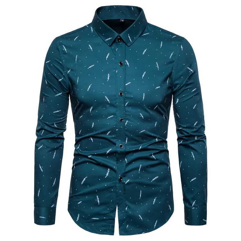 Heren -jurken Mannelijke nieuwe hoogwaardige katoenen printing mannen Sociale shirts Shirts lange mouwen klassiek slanke elegant formeel shirt voor blouses kleding D240427