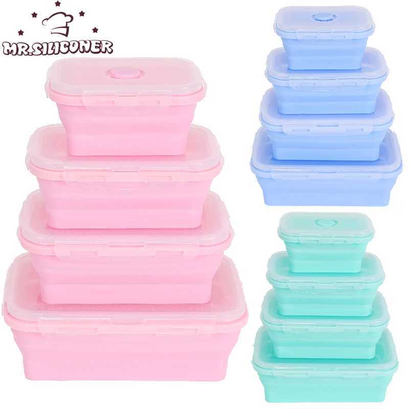 Lunch Boxes Bags Silicone Folding Lunch Box Refrigerator Storage Microwave Heating Portable Outdoor Food Storage Container Lunch Box Kitchen Tool