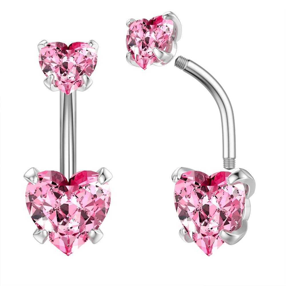 Anéis do umbigo nova série rosa Golou a barriga anéis de coração de zircão cruzado de zircão curvo Piercing da barriga para mulheres jóias corporais 1.6mm*10mm D240509