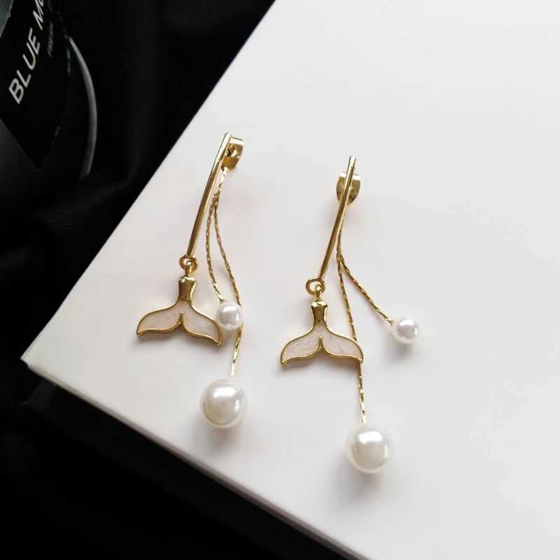 Lampadario penzolamento Bellissima coda di pesce penzolamento Creative Orecchini nappe perle a due usi donne 2020 Orecchie di gioielli femminili Korea