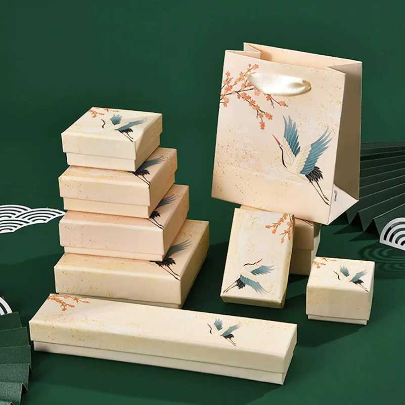 Boîtes de bijoux Boîte d'organisateur de bijoux de style chinois pour boucles d'oreilles Collier Bracelet Bracelet Hairpin Storage Flying Crane Print Packaging Boîte