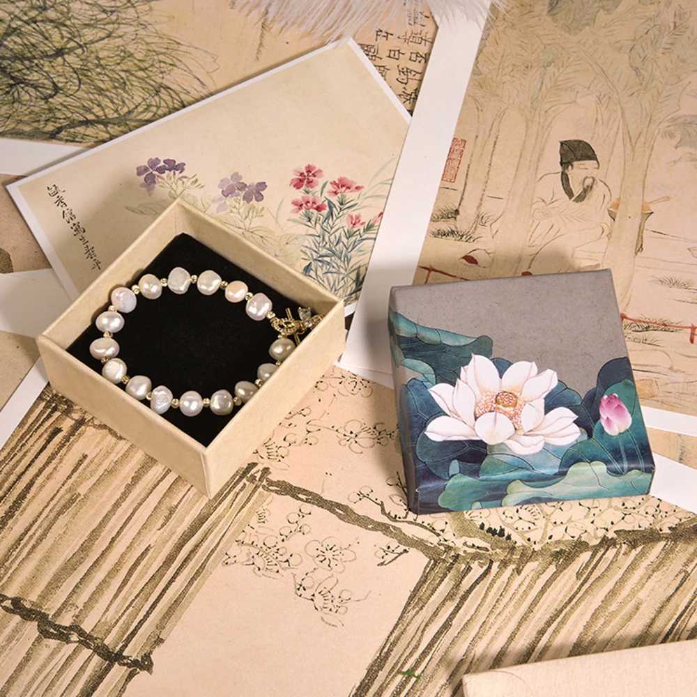 Boîtes de bijoux Vintage Hibiscus Modèle Boîte d'emballage de bijoux Lotus Heaven and Earth Cover Bracelet Collier Boîte à cadeau