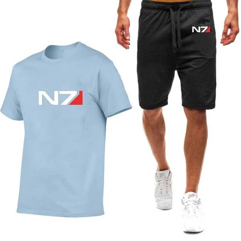 Tracksuits voor heren N7 Mass Effect 2024 Heren Summer Hot Salep Sportswear Cotton Korte T-shirt Top en tweedelig set Y240508