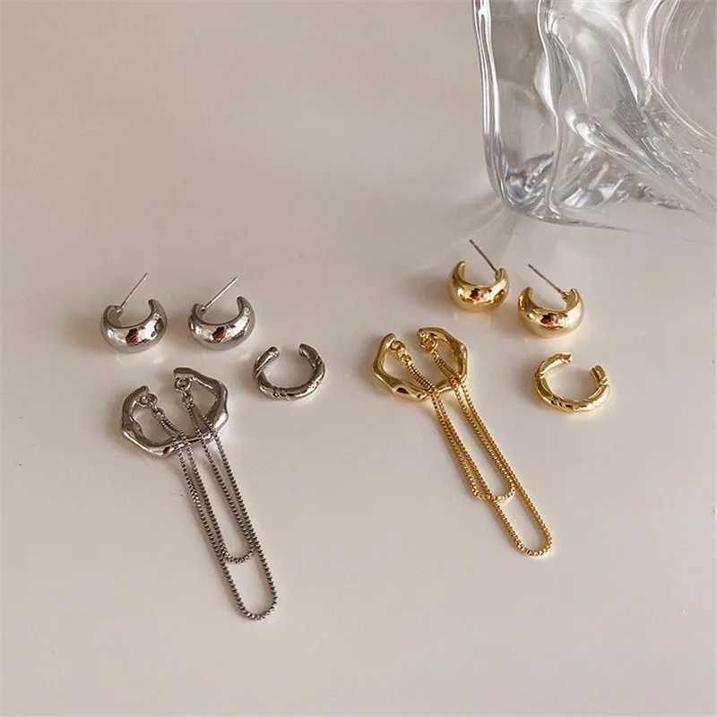 Dangle Kronleuchter Neues Design Gold Silber Farbe Metall Geometrisch unregelmäßige Quastenkette Clip Ohrringe für Frauen nicht durchbohrtes Ohrmanschette 2021 Schmuck