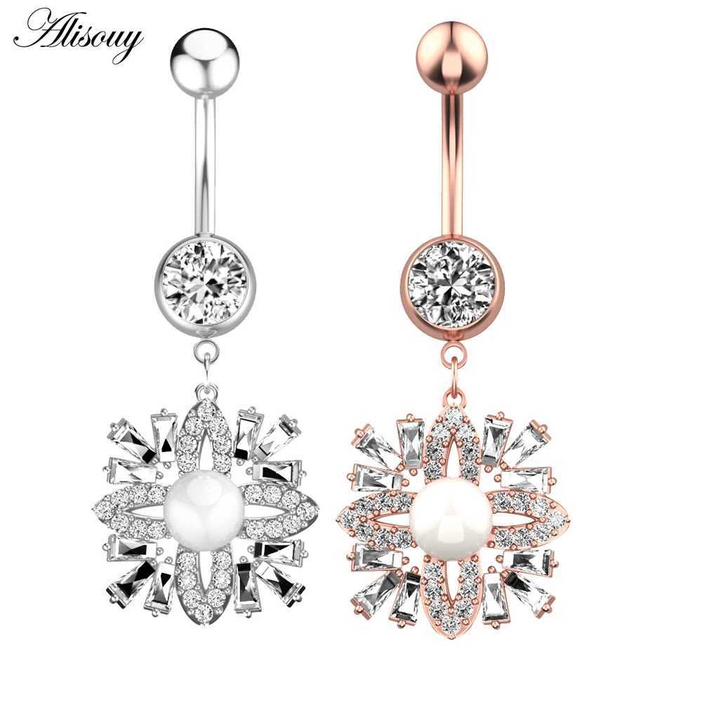 Nombril Anneaux Alisouy en acier chirurgical cristal zircon fleur coeur feuille à nœud nouement bouton de nombril nombril anneau de ventre