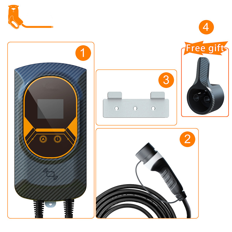 Type de véhicule électrique rapide 2 32A EVSE Wallbox avec IEC62196-2 Adaptateur 7,6 kW Wallmount Station de chargement 5m Câble pour chargeur EV portable