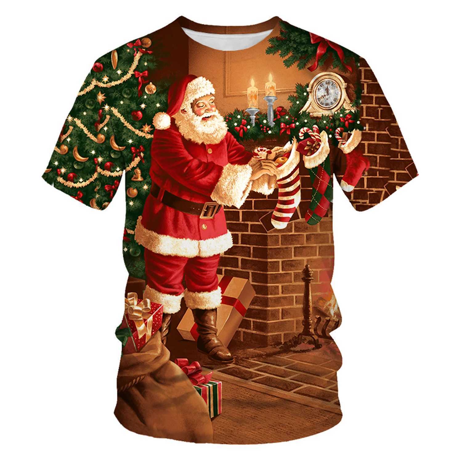 T-shirts Christmas Tree Snowman Gedrukte Holiday Party Mens Unisex Fashion T-Shirt Childrens Round Neck Casual Short Sleevel2405