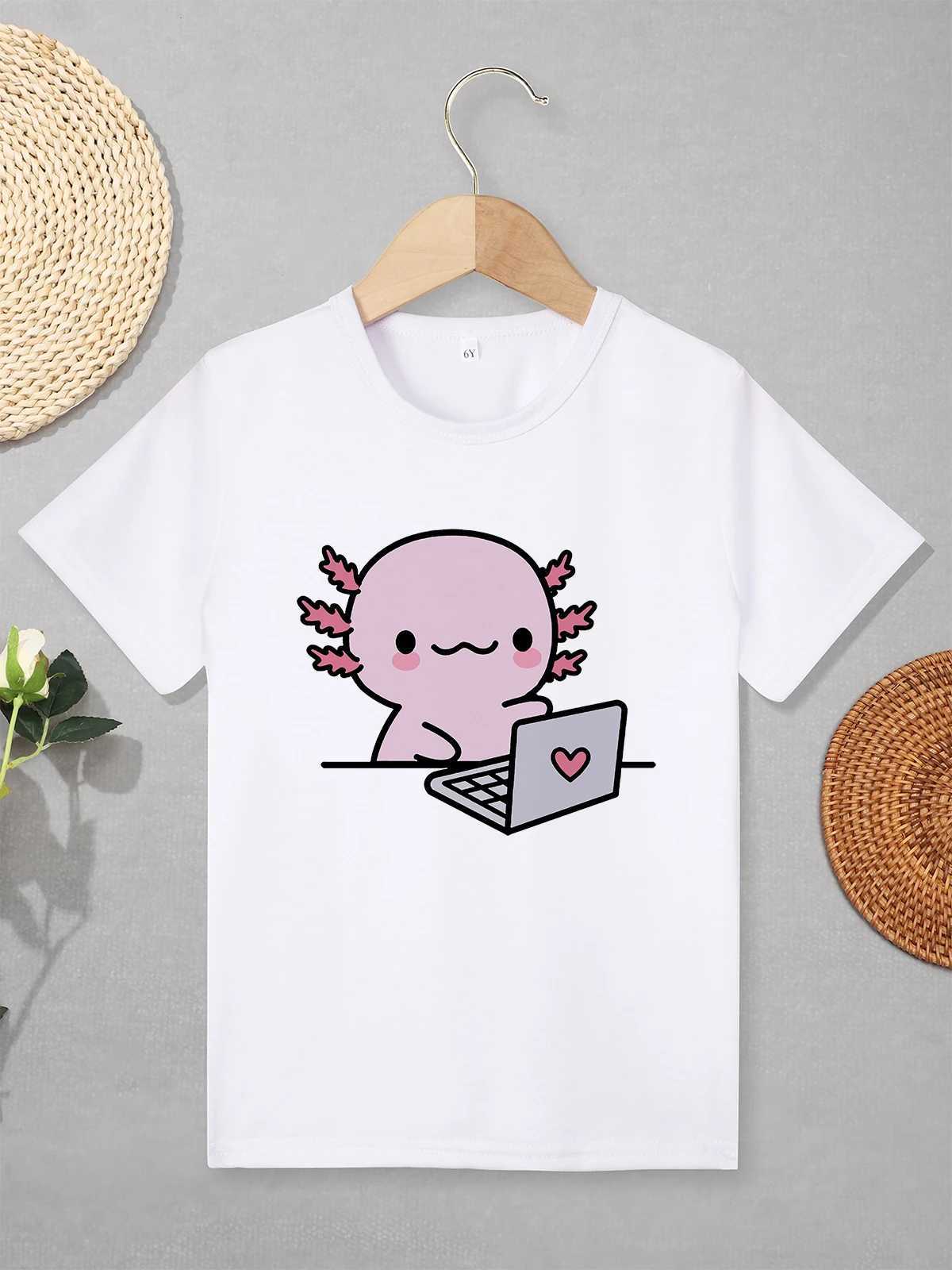 Magliette kawaii harajuku cartone animato t-shirt axolotl bambini ragazze ragazzi modalità abbigliamento casual abbigliamento da esterno giochi bambini completamente abbinati t-shirtl240509