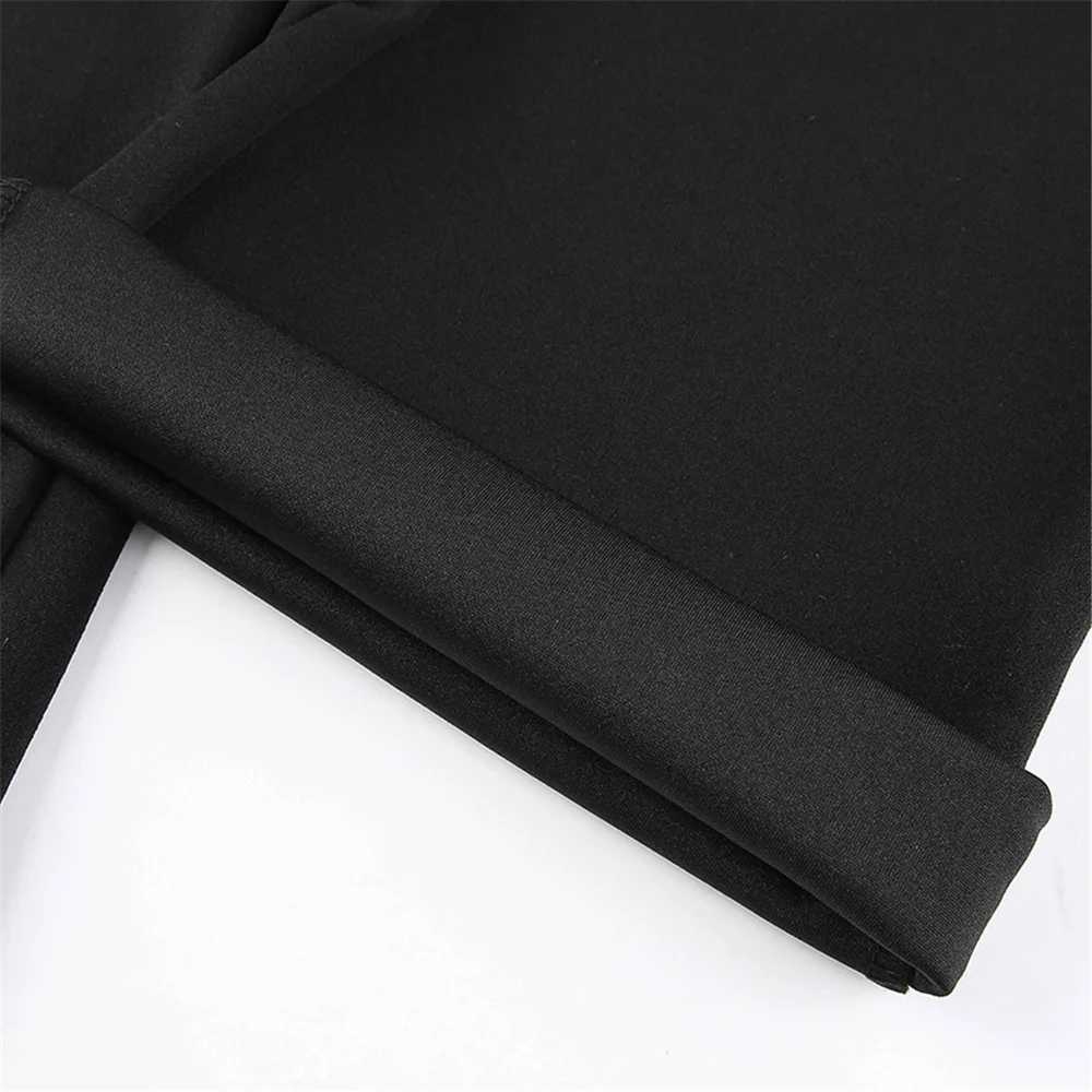 Frauenhose Capris vollständig passend Frauen modische elastische Taille schwarze Blitzhose Solid Farbe hohe Taille Weitbein Hosen Freizeit Hipster Street Clothingl2405