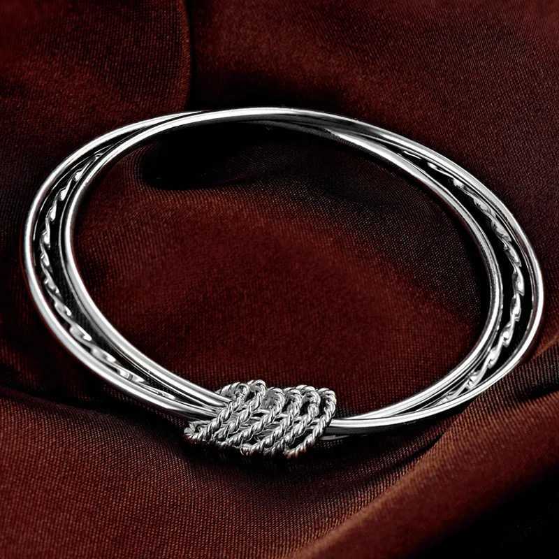 Wedding Bracelets Trendy Simple Three Layers Coil Circles Bangles Bracelets For Women Silver Color Wedding Jewelry Noeud Armband Pulseiras