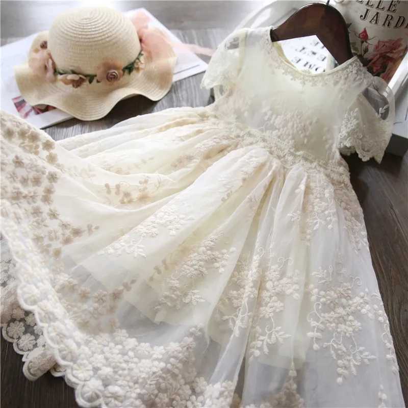 Vestidos de menina Bordado branco vestido de flor de menina para casamento de crianças roupas de festa de aniversário garotinha figurina da primeira comunhão verão novo desgaste casual