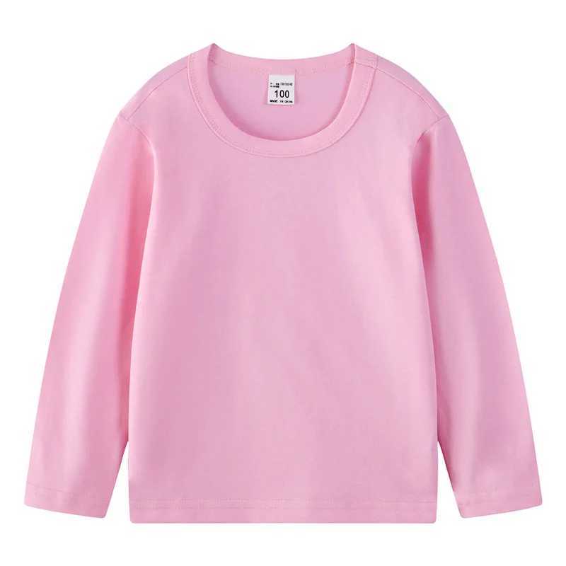 Tシャツde Peach春と秋のベビーボトムシャツキャンディカラーコットンチルドレン長袖のTシャツ男の子と女の子カジュアルTシャツ240509
