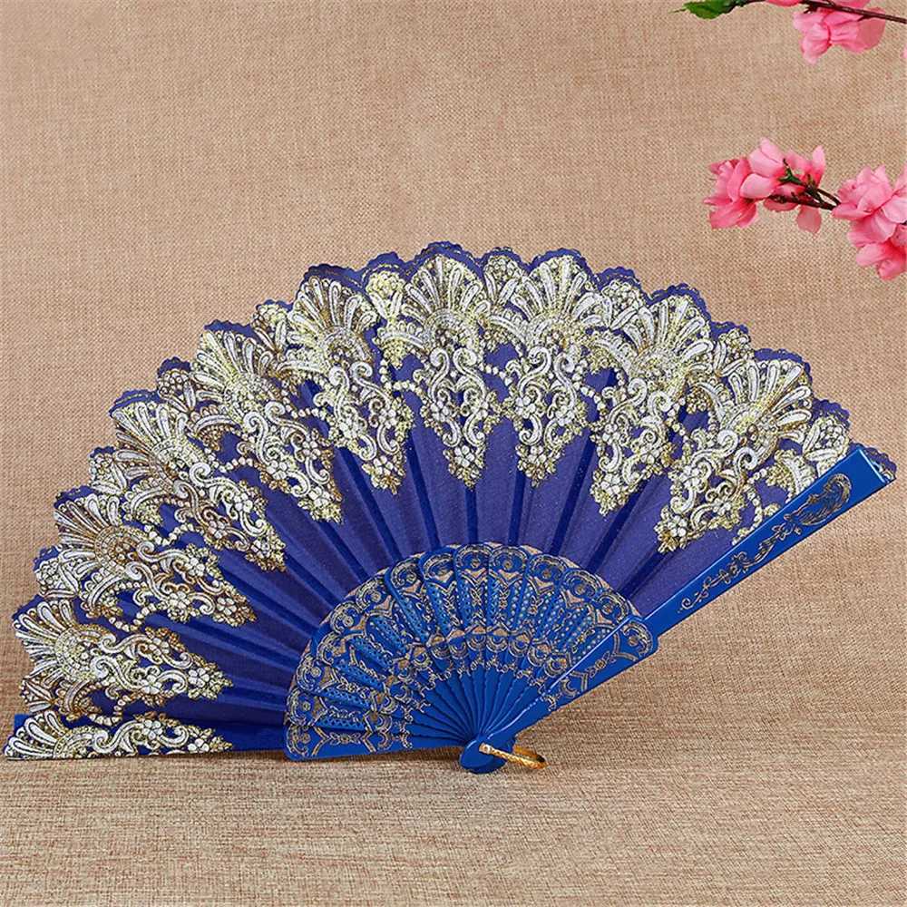 Produits de style chinois Retro pliage ventilateur en plastique en plastique Gol Powner Craft Blanc White Wedding Party Chinese Style Dance Dance Fan pliing Fan Handheld Nouveau