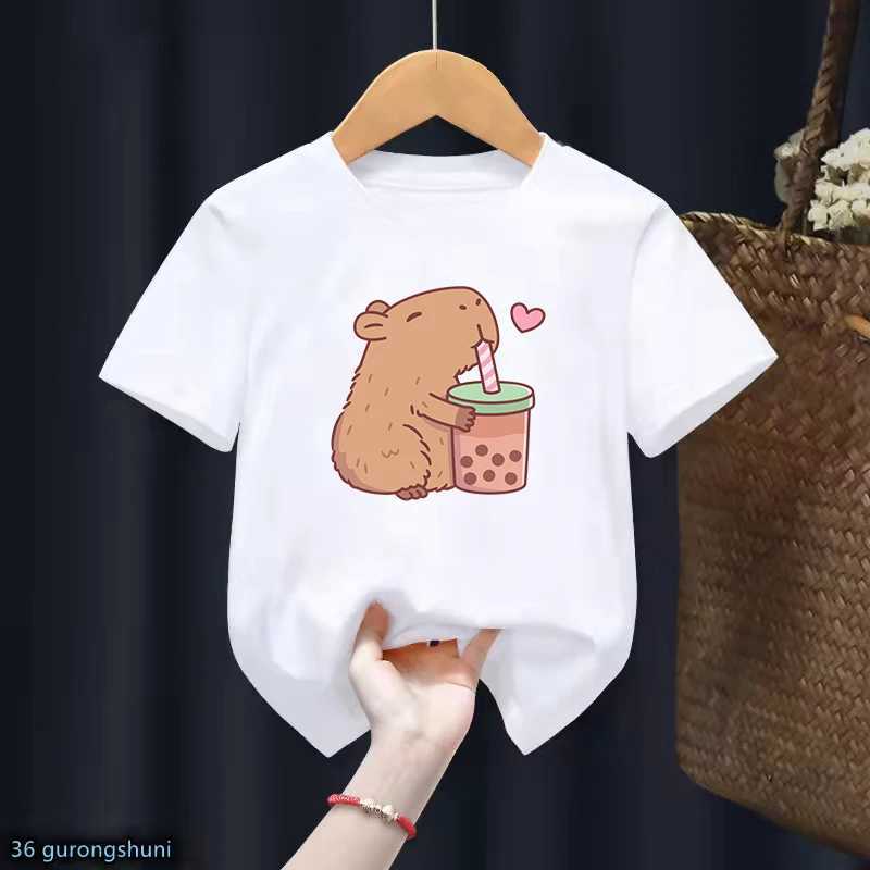 Tişörtler kobay tavşan kız/erkek tişört kawaii çocuk giyim capybara çocuk tişört yaz kısa kollu t-shirtl2405