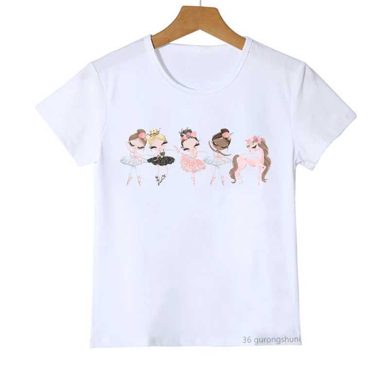 T-shirt Kawaii Girls T-shirt Ballet Girl Girl Carunone Stampa Girls Bancer T-shirt Summer Childrens T-shirt Short Manleedl2405