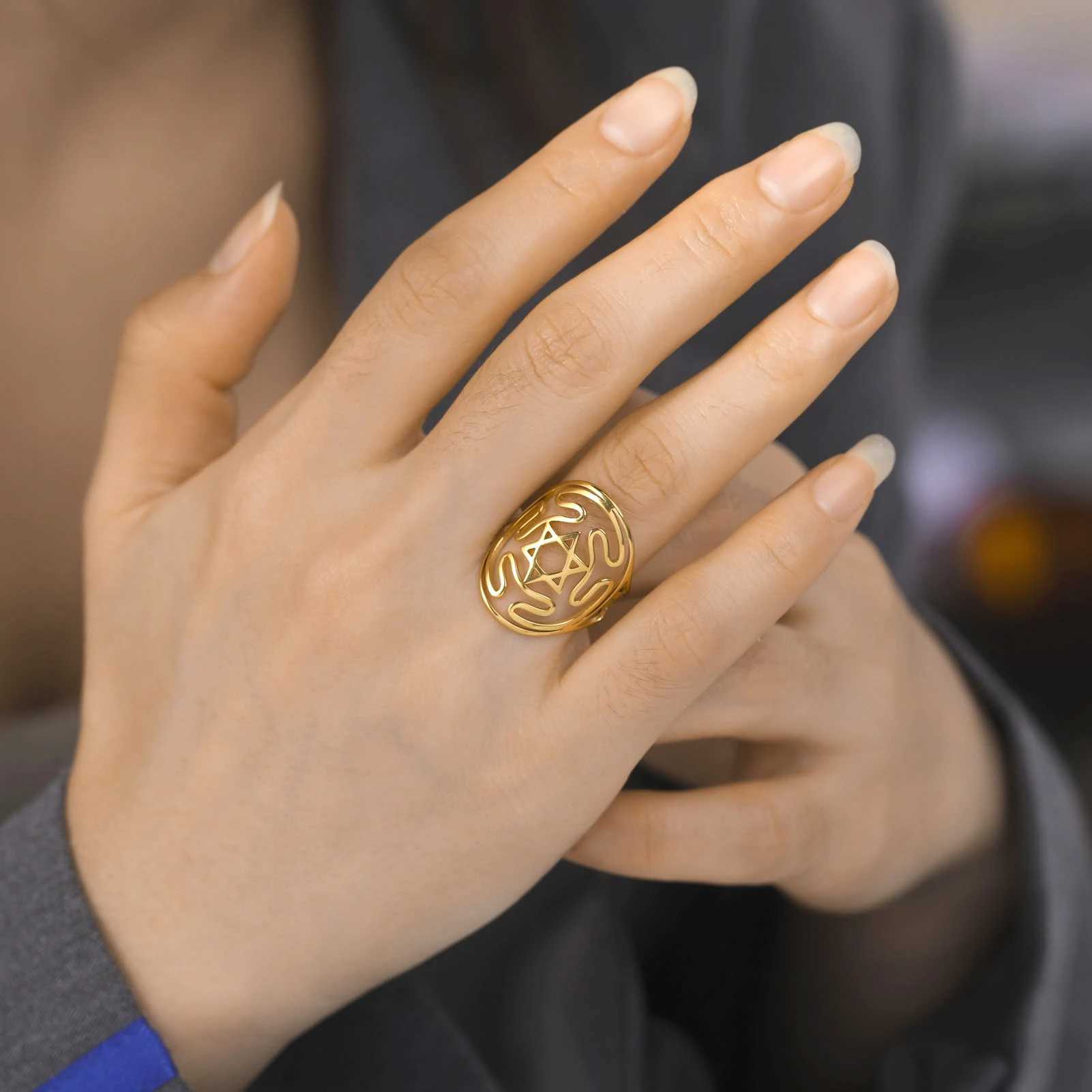 Wedding Rings Skyrim Hecates Wheel Star van David Ring roestvrij staal verstelbare amulet maan godin Hecate Pagan Wicca vrouwen mannen sieraden