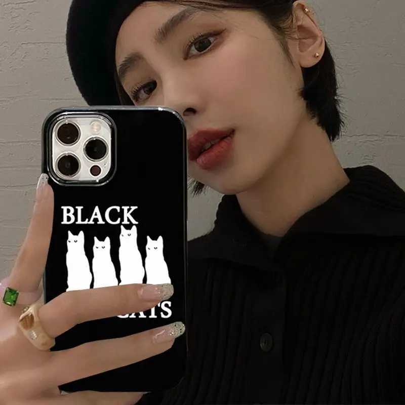 Cell Phone Cases Cute Black White Cats Fashion Phone Case For iPhone 11 13 14 Pro Max 12 Mini XR XS Max X 7 8 Plus Couple Shockproof Back Cover J240509