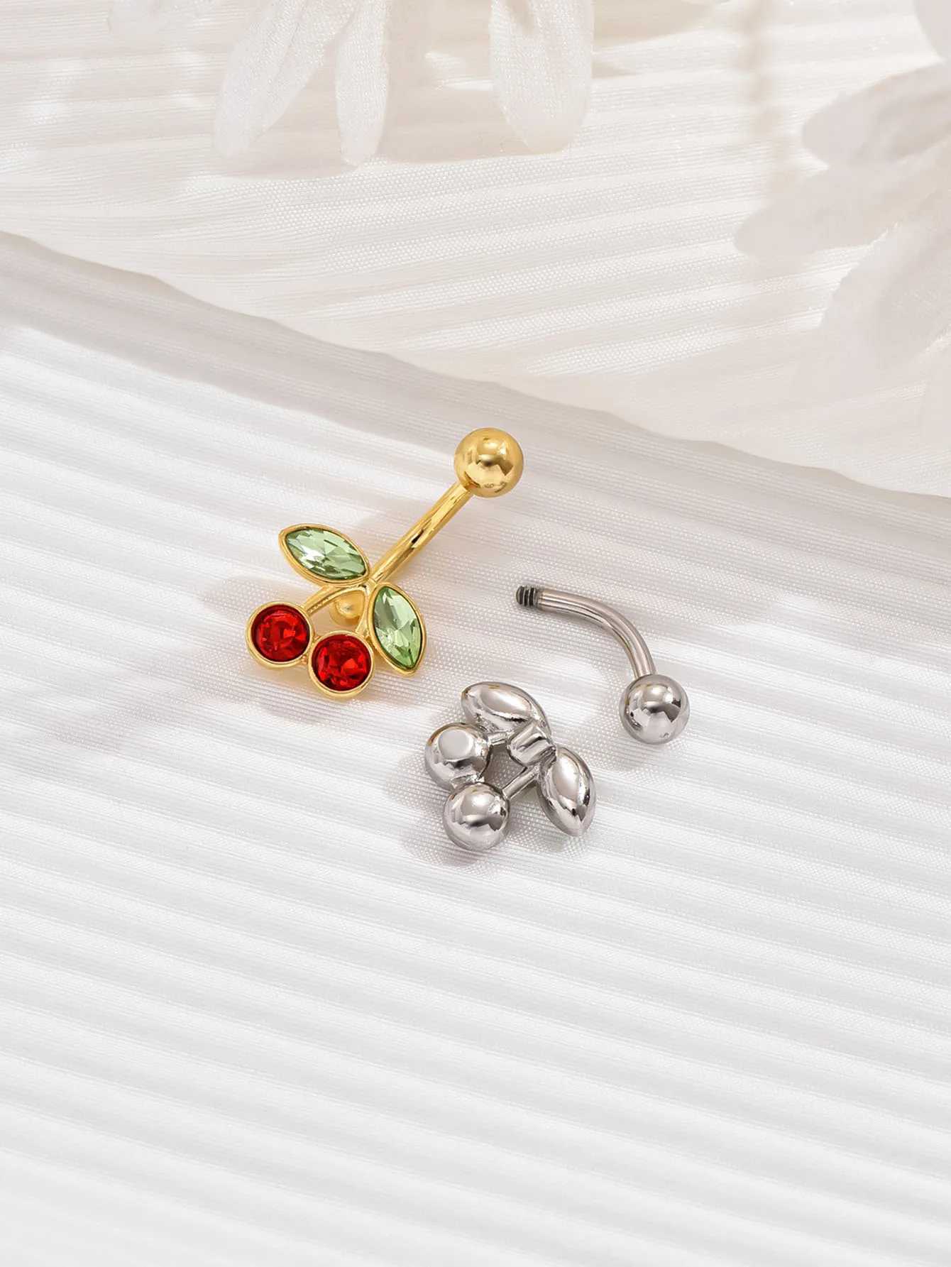 Navel ringen 14G chirurgisch stalen pinbalk vergulde 18k gouden kersen navel ring ring body belly piercing fruit nagels navel navel navel ringen d240509