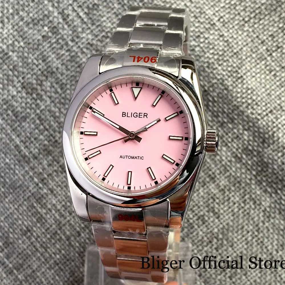 Altri orologi BLIGER NH35A PT5000 36mm/39 mm Uomo automatico Slima di vetro Slier Lock Candy Rosa/Arancione/Nero Bracciale in acciaio lucido T240508