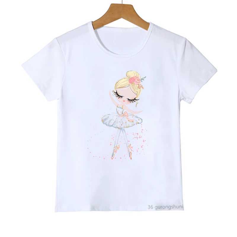 T-shirt Kawaii Girls T-shirt Ballet Girl Girl Carunone Stampa Girls Bancer T-shirt Summer Childrens T-shirt Short Manleedl2405