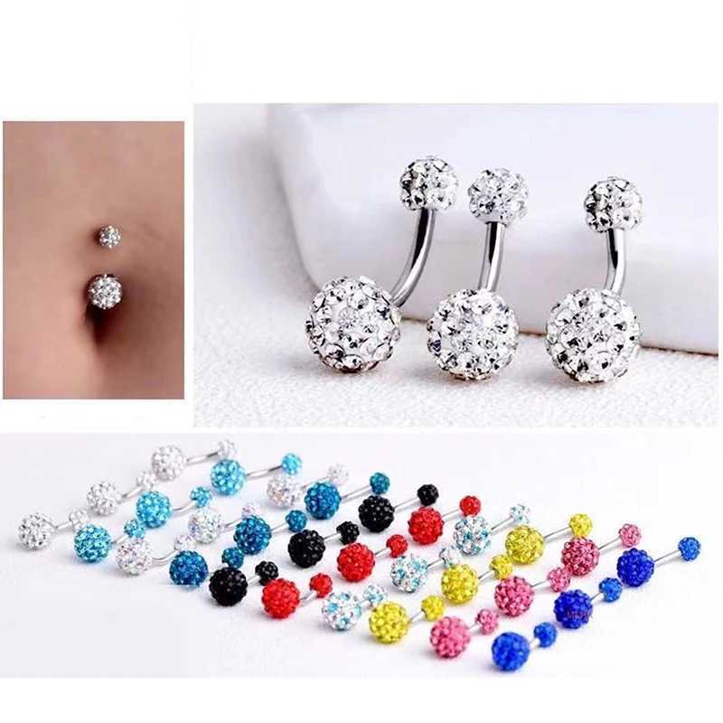 Anneaux de nombril BOULLE CRISTAL BOUTON BOUTON BOUTONS ACIER INOXERD Zircon Piercing Piercly Piercing Mignon Navel Bar D240509