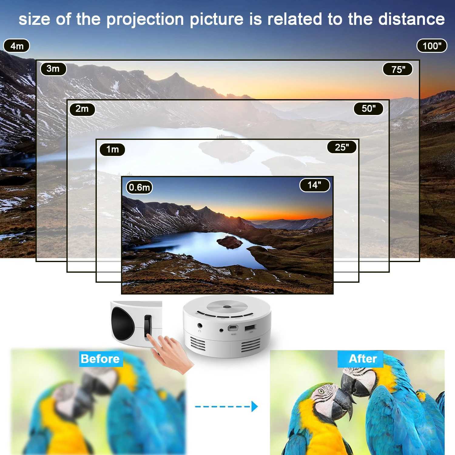 Projecteurs YT200 LED Mobile Video Mini Projecteur Home Theatre Média Player Childrens Gift Cinema Cable Même écran Projecteur J240509