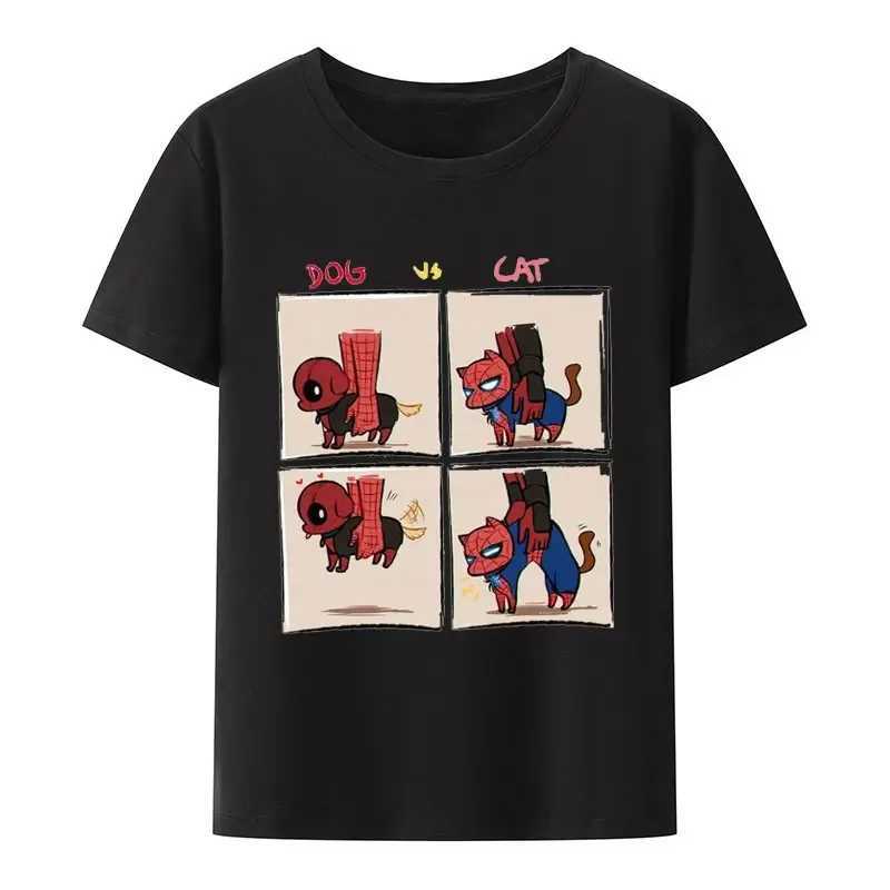 T-shirts voor heren 2024 Spider Cat T-shirt Strt Fashion Strtwear T-shirt Men Dames paar T-shirt Hip-hop Hipster O-Neck Gedrukte T-shirt Tops T240506