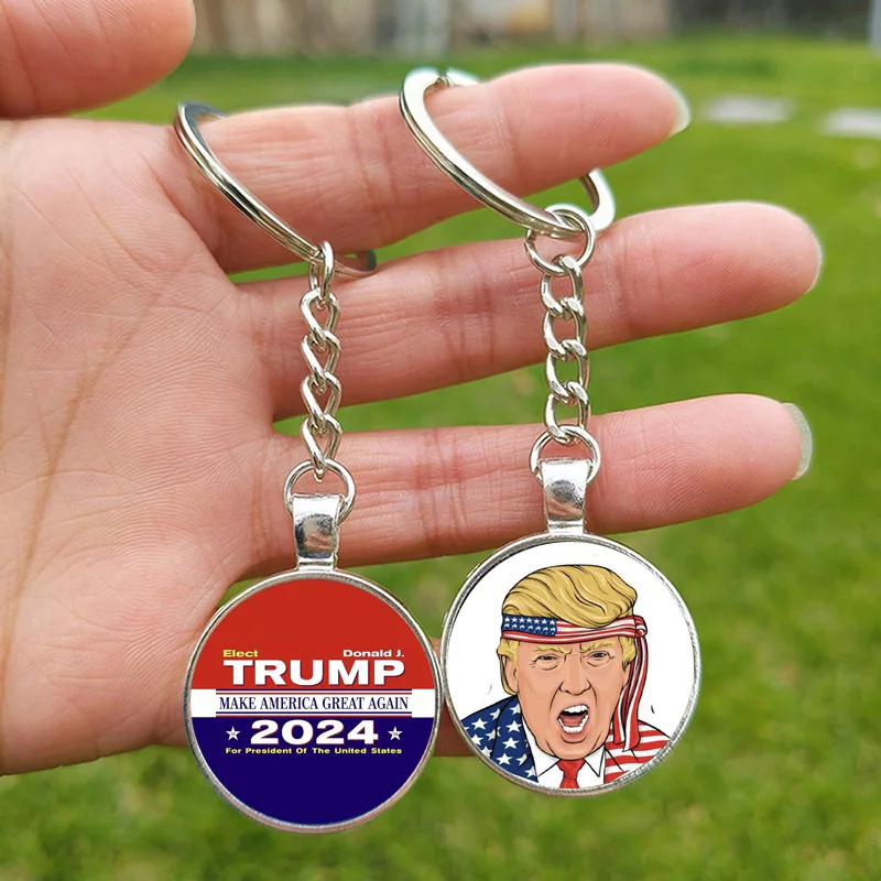 Trump 2024 Flag Keychain Save America Again à nouveau créative Glass Cabochon Pendant Pendants Clées Chains pour hommes Femmes Cèche