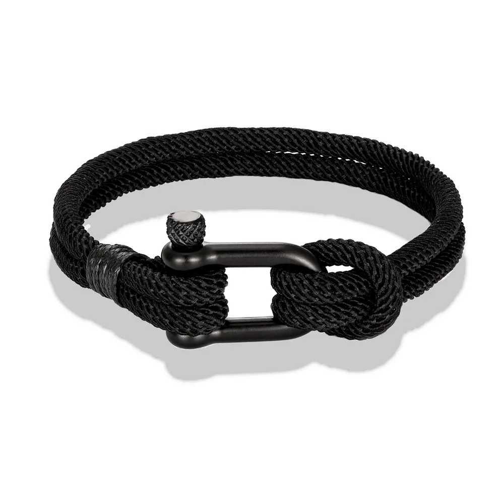 チャームブレスレットMkendn Men U Shape Survival Bracelet Outdoor Camping Rescue Emergency Rope Bracelet for Women Black Stainless Steel Sport Buckle Y240510