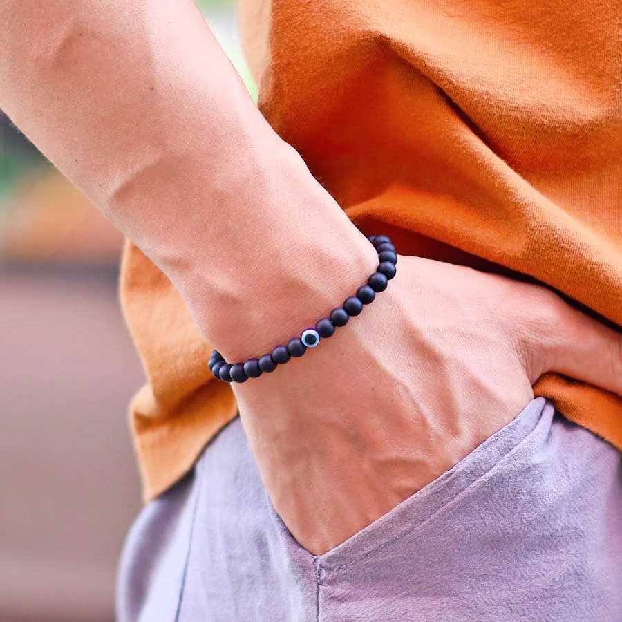 Bracelets de charme Notory Turkey Evil Eyes Bracelet Unisexe Unisexe Minimaliste 6 mm Natural White Hurlite Lapis Lazuli ONYX BRACLET ACCESSOIRES Joias Y240510