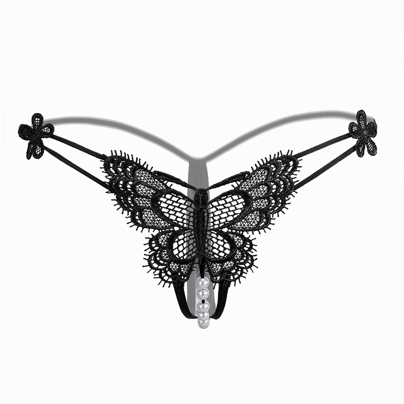 新しいオープンクロッチデザインビーズレディース刺繍蝶の花Gストリングトライアングルショートパンツレディアンダーウェアトンパンティーセクシーブリーフレディアンダーパンツ